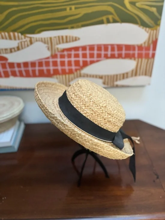 Scala Collection Straw Boater Hat Natural Ribbon Wide Brim Summer - Picture 3 of 4